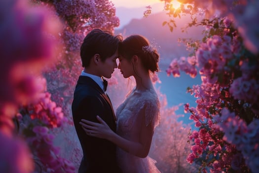 AI generated A love story unfolds amid dreamy surroundings photo