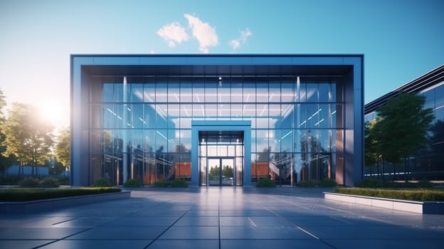 AI generated Entry of Modern Office Building. Architecture, Entrance, Contemporary, Corporate, Business photo