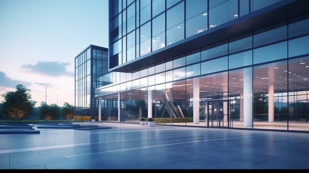 AI generated Entry of Modern Office Building. Architecture, Entrance, Contemporary, Corporate, Business photo
