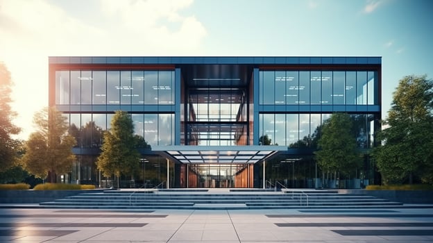 AI generated Entry of Modern Office Building. Architecture, Entrance, Contemporary, Corporate, Business photo