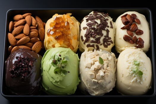 AI generated mixed snacks in boxes professional advertising food photography photo