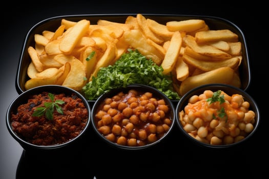 AI generated mixed snacks in boxes professional advertising food photography photo