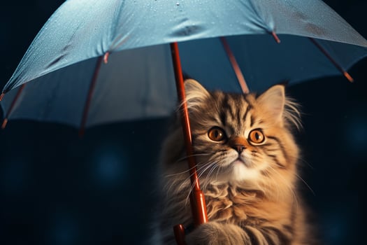 AI generated Cute cat sitting under umbrella. Pet protection and insurance concept. AI generated. photo