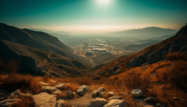 AI generated Mountain peak in a tranquil landscape, nature beauty in summer generated by AI photo