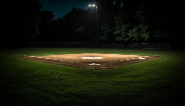 AI generated Bright summer night, baseball team playing outdoors generated by AI photo
