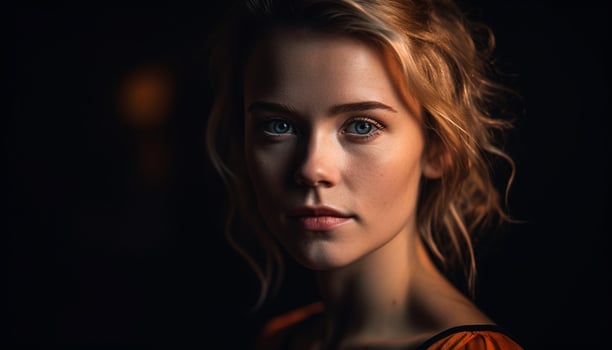 AI generated Young adult woman with brown hair, looking at camera confidently generated by AI photo
