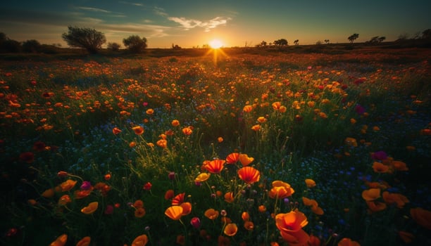 AI generated Nature beauty in summer meadow of wildflowers, vibrant colors blossom generated by AI photo