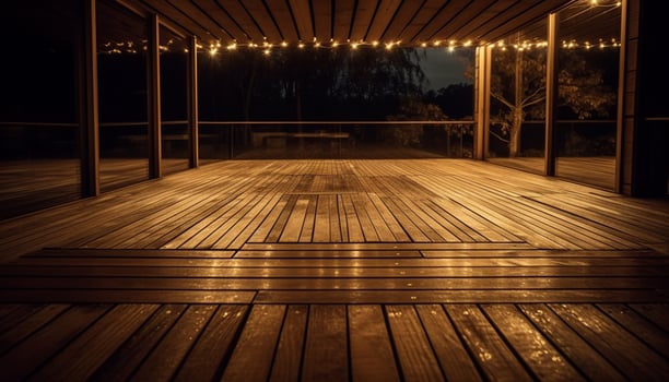 AI generated Dark wood flooring in a modern domestic room at night generated by AI photo