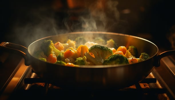 AI generated Fresh vegetables cooking on a stove, creating a healthy, flavorful meal generated by AI photo