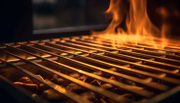 AI generated Flame burning on grill, heat igniting wood, preparing grilled meal generated by AI photo