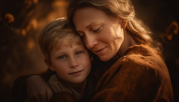 AI generated A happy family embracing outdoors, enjoying nature beauty together generated by AI photo