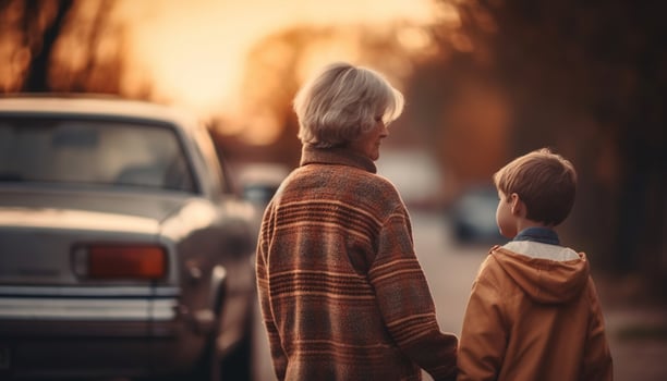 AI generated A happy family enjoys the sunset, embracing love and togetherness generated by AI photo