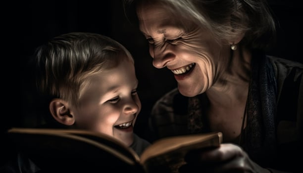 AI generated A family reading together, bonding through love and storytelling generated by AI photo