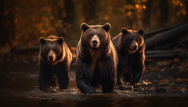 AI generated Large mammal in the wild, looking at camera, fur wet generated by AI photo