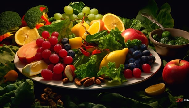 AI generated Freshness and variety in a healthy, colorful vegetarian fruit salad generated by AI photo