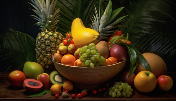 AI generated Freshness of tropical fruits on a table, healthy and delicious generated by AI photo