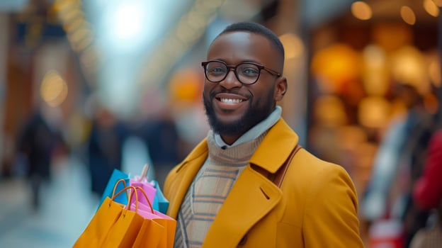 AI generated A Business Man Delights in Shopping for Gifts at the Mall photo