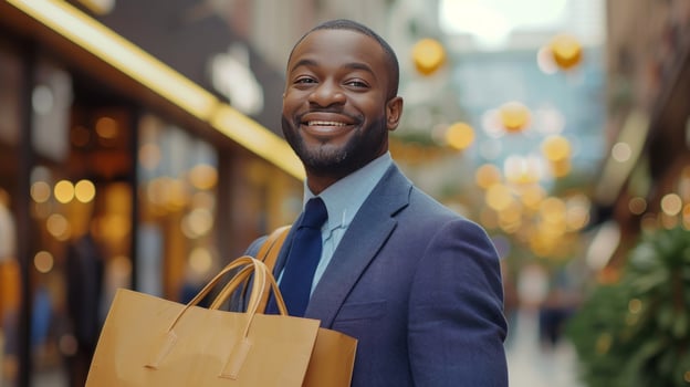 AI generated A Business Man Delights in Shopping for Gifts at the Mall photo