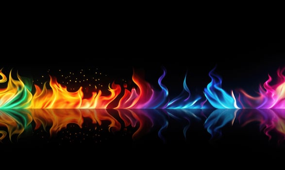 AI generated Colorful fire flames on black background. photo