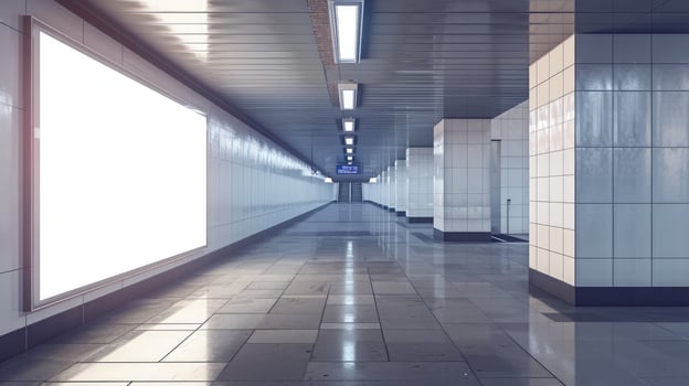 AI generated Indoor outdoor city light mall shop template. Blank billboard mock up in a subway station, underground interior. photo
