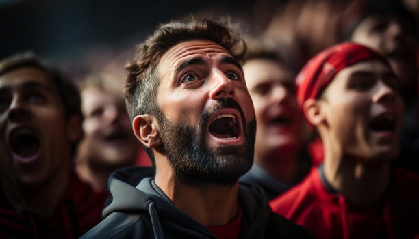 AI generated Young adults screaming in excitement at sports event generated by AI photo