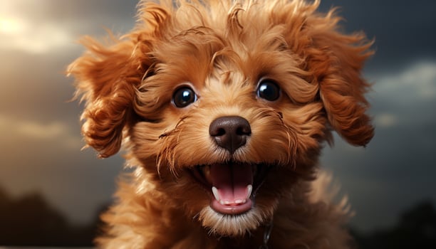 AI generated Cute puppy sitting outdoors, looking at camera generated by AI photo