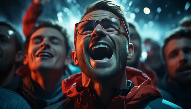 AI generated Men and women smiling, enjoying the nightclub crowd generated by AI photo