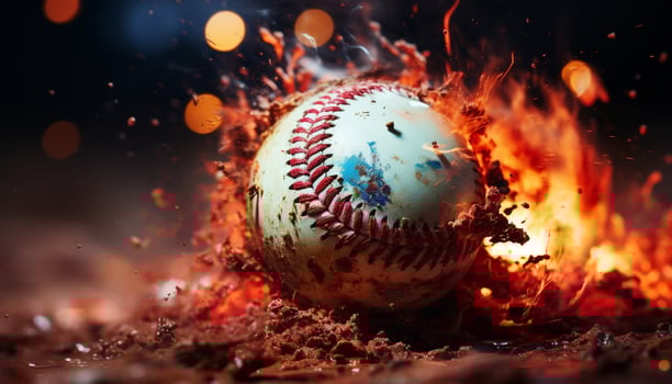 AI generated Burning ball of fire hits the night field generated by AI photo