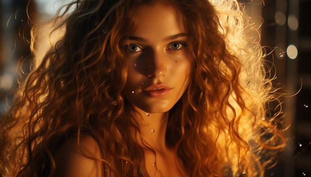 AI generated Young woman with long brown hair looking at camera generated by AI photo