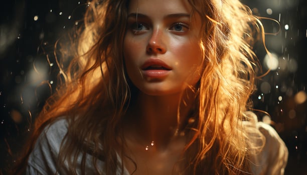 AI generated Young adult woman with long brown hair smiling generated by AI photo