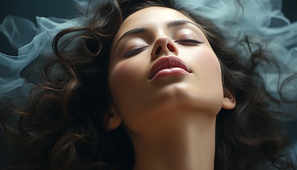AI generated Beautiful young woman with long brown curly hair generated by AI photo