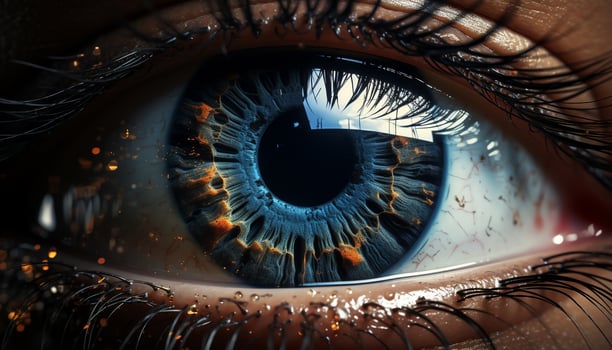 AI generated Close up of a woman blue eye staring generated by AI photo