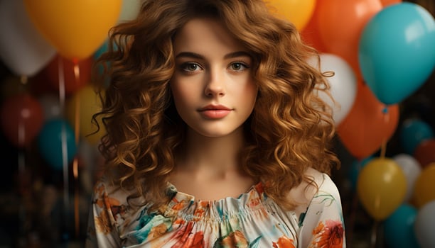 AI generated Beautiful young woman with curly hair smiling at camera generated by AI photo