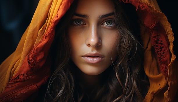 AI generated Beautiful woman with long brown hair looking at camera generated by AI photo