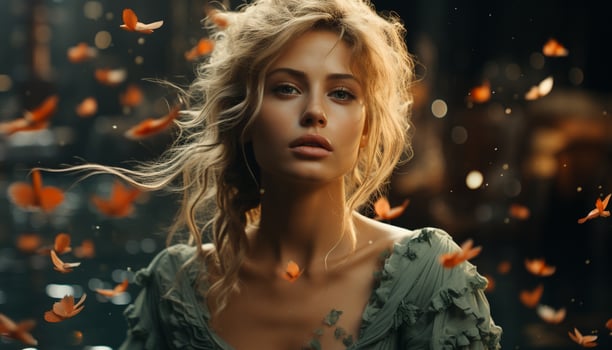 AI generated Young woman in nature, smiling, looking at camera generated by AI photo
