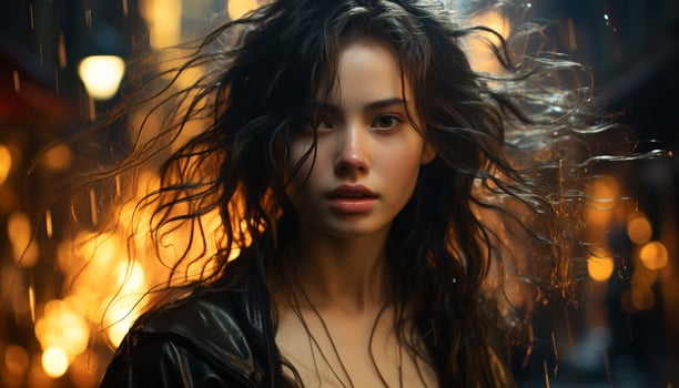 AI generated Young woman with long brown hair looking at camera generated by AI photo
