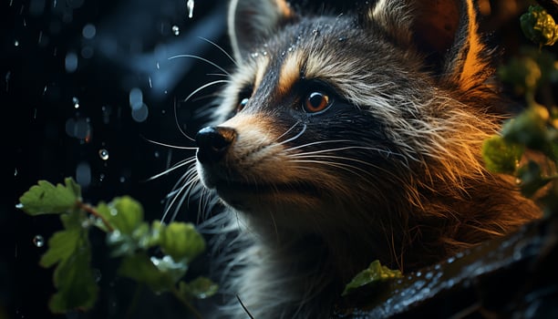 AI generated Cute raccoon looking at camera in nature generated by AI photo