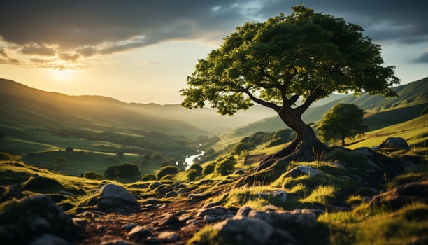 AI generated Majestic mountain peak in tranquil autumn landscape generated by AI photo