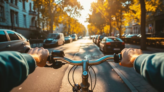 AI generated Cyclist riding a bicycle on the street in the city. photo