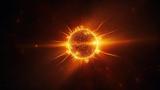 AI generated Sun in Space. Celestial, Cosmic, Solar, Star, Astronomy, Universe, Glowing, Radiant, Sunlight photo