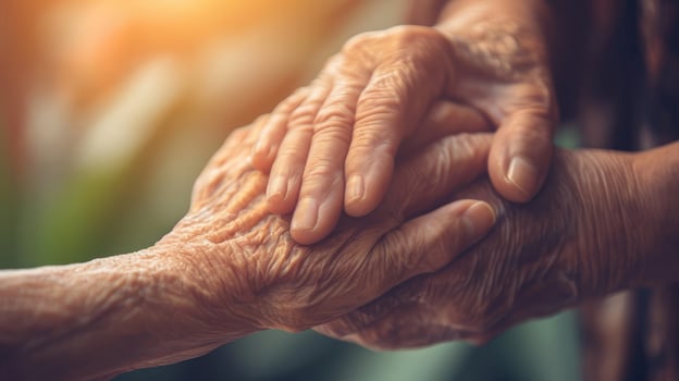 AI generated Disability awareness day, aging society concept with Parkinson disease, Alzheimer patient photo
