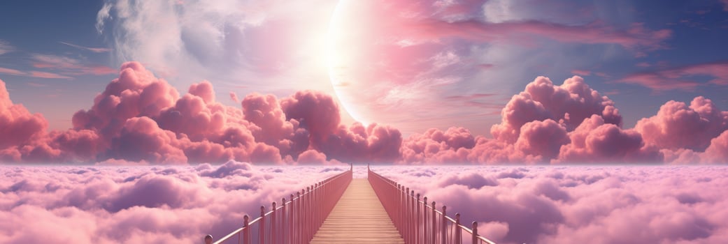 AI generated Bridge to the Heavens Amidst Pink Clouds photo