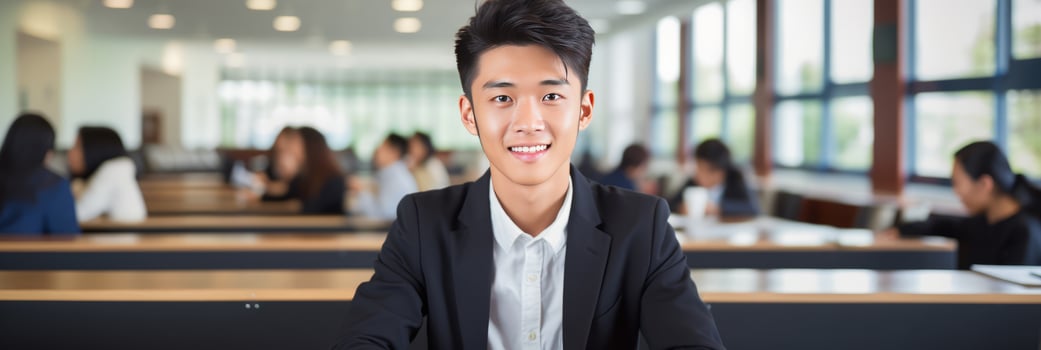 AI generated Young Asian Man with a Welcoming Smile photo