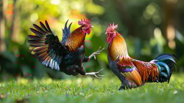 AI generated Cockfighting is fighting on the grass. photo