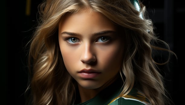 AI generated Young adult woman with long blond hair looking at camera generated by AI photo