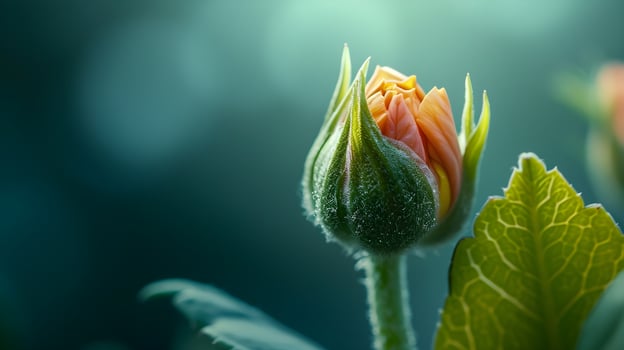 AI generated Gradual unfurling of a flower bud, background image, generative AI photo