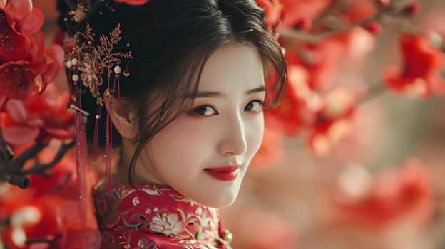 AI generated Portrait of young beautiful chinese female wearing traditional chinese clothes, generative AI photo
