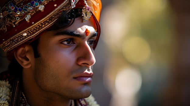 AI generated Portrait of young indian male wearing traditional indian clothes, generative AI photo