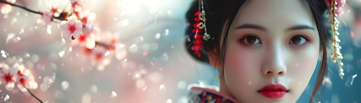 AI generated Portrait of young beautiful japanese female wearing traditional japanese clothes, generative AI photo