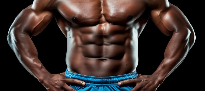AI generated Muscular waist of male athlete in sportswear on black background   fitness and gymnastics concept photo